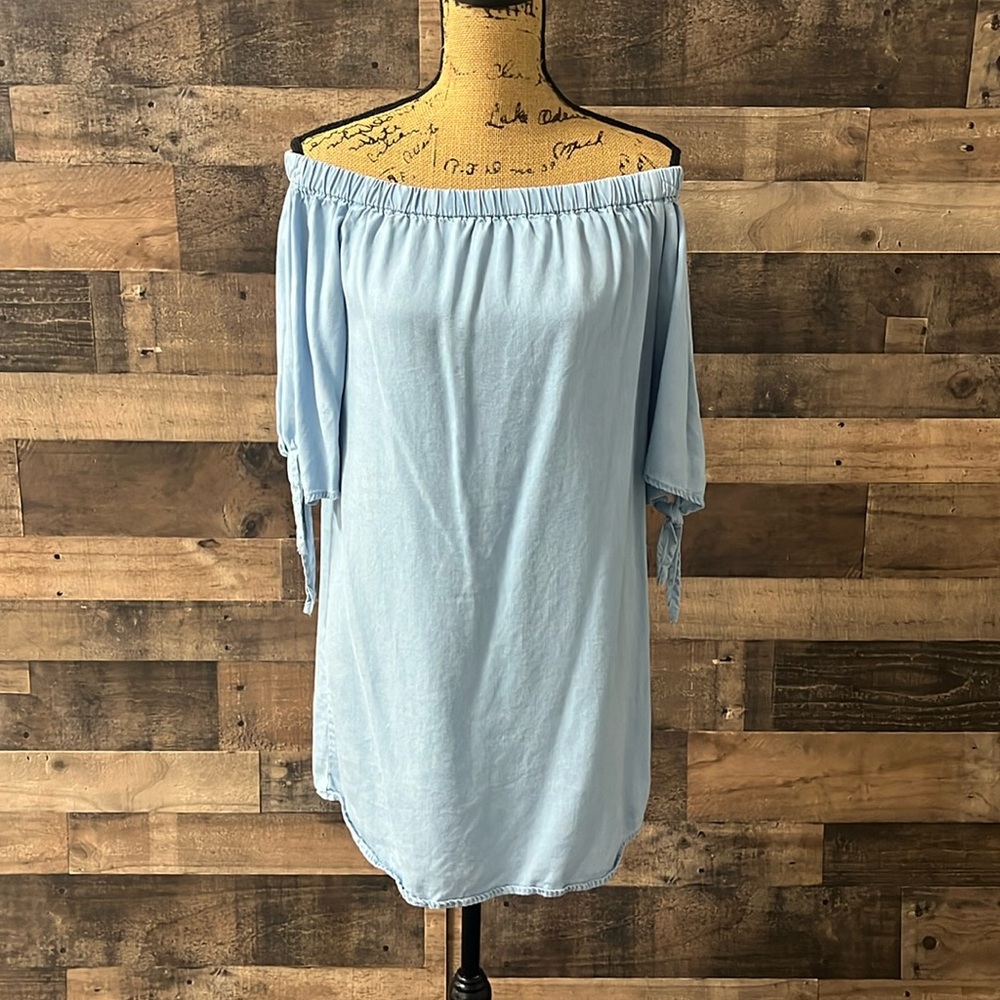 Denim off the shoulder dress
